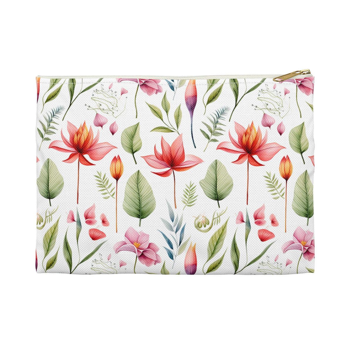 Red Botanicals Floral Pattern, Watercolour, Flowers, Accessory Pouch