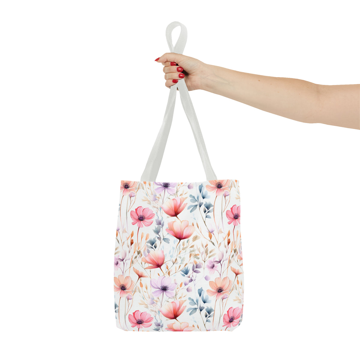 Colorful Floral Pattern, Watercolour, Flowers, Tote Bag (AOP)