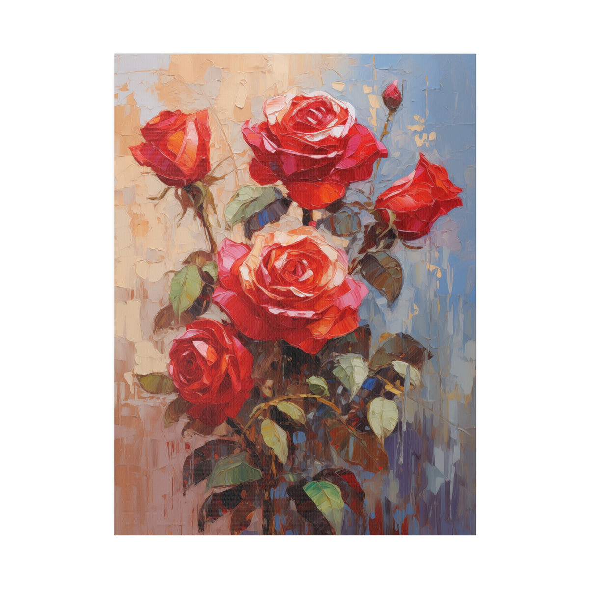 Red Rose Flower, Oil Painting, Matte Canvas, Stretched, 0.75"