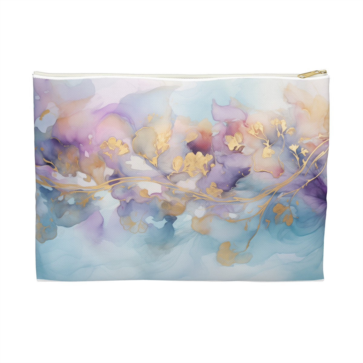 Orchid Purple, Teal Blue, Watercolour, Gold Streaks, Marbled, Accessory Pouch