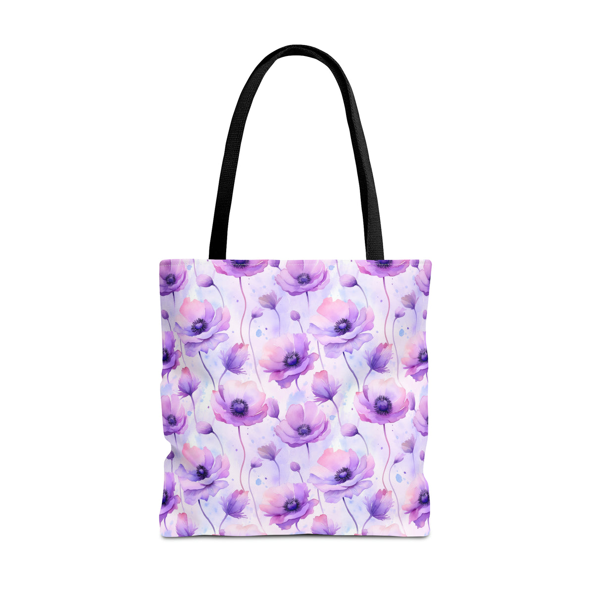 Purple Poppies Floral Pattern, Watercolour, Flowers, Tote Bag (AOP)