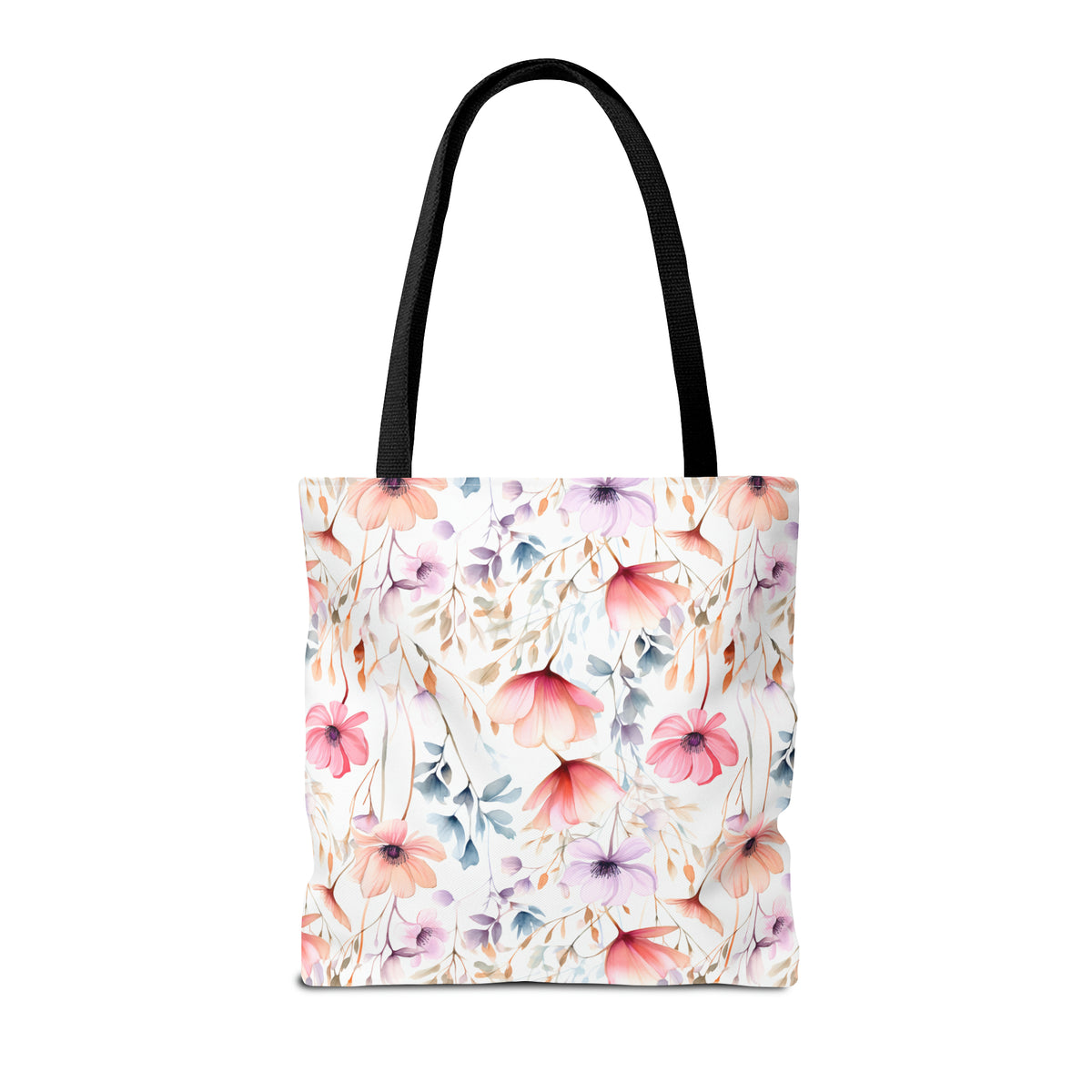 Colorful Floral Pattern, Watercolour, Flowers, Tote Bag (AOP)