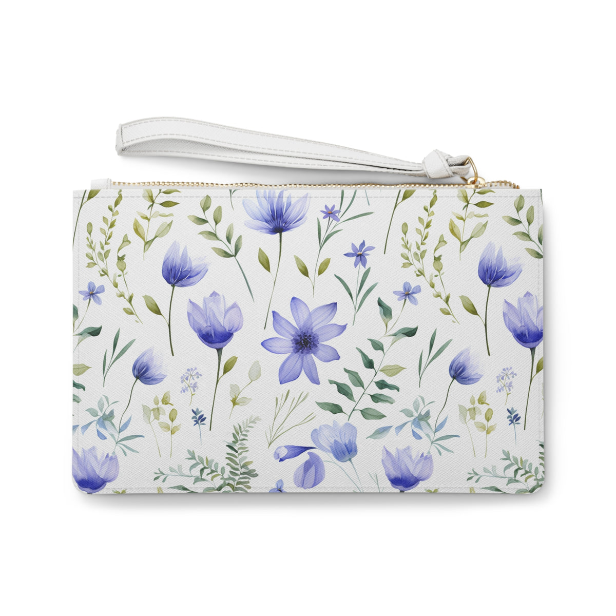 Blue Botanicals Floral Pattern, Watercolour, Flowers, Clutch Bag