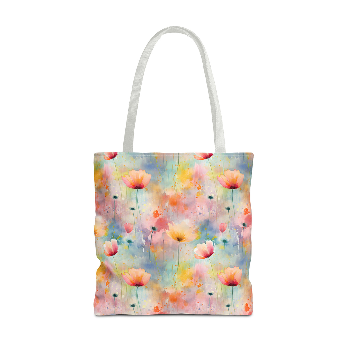 Colorful Floral Pattern, Watercolour, Flowers, Tote Bag (AOP)