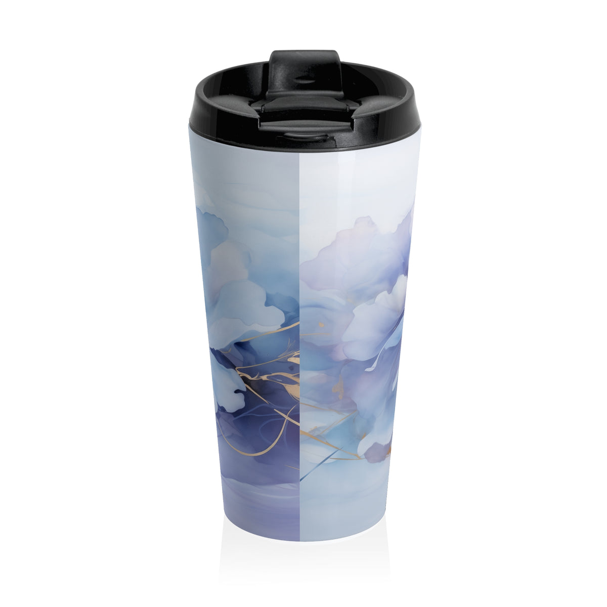 Ultramarine Blue, Payne's Gray, Pale Lavender, Watercolour, Gold Streaks, Marbled, Stainless Steel Travel Mug