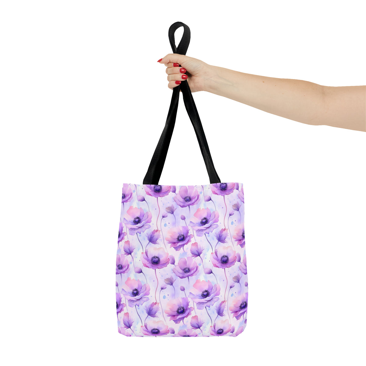 Purple Poppies Floral Pattern, Watercolour, Flowers, Tote Bag (AOP)