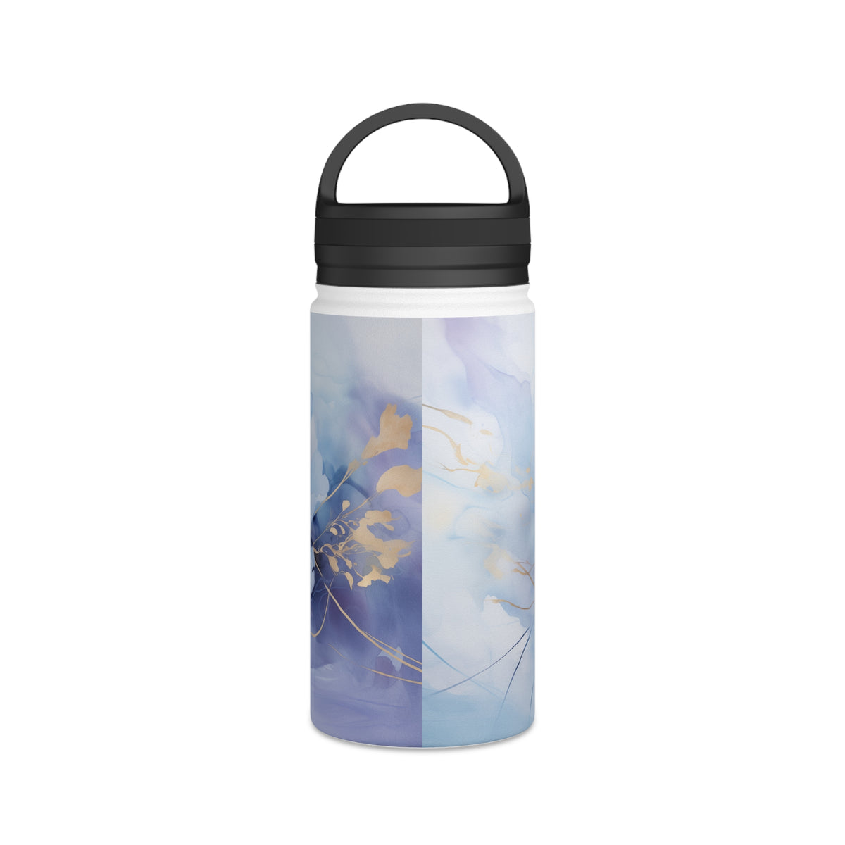 Ultramarine Blue, Payne's Gray, Pale Lavender, Watercolour, Gold Streaks, Marbled, Stainless Steel Water Bottle, Handle Lid