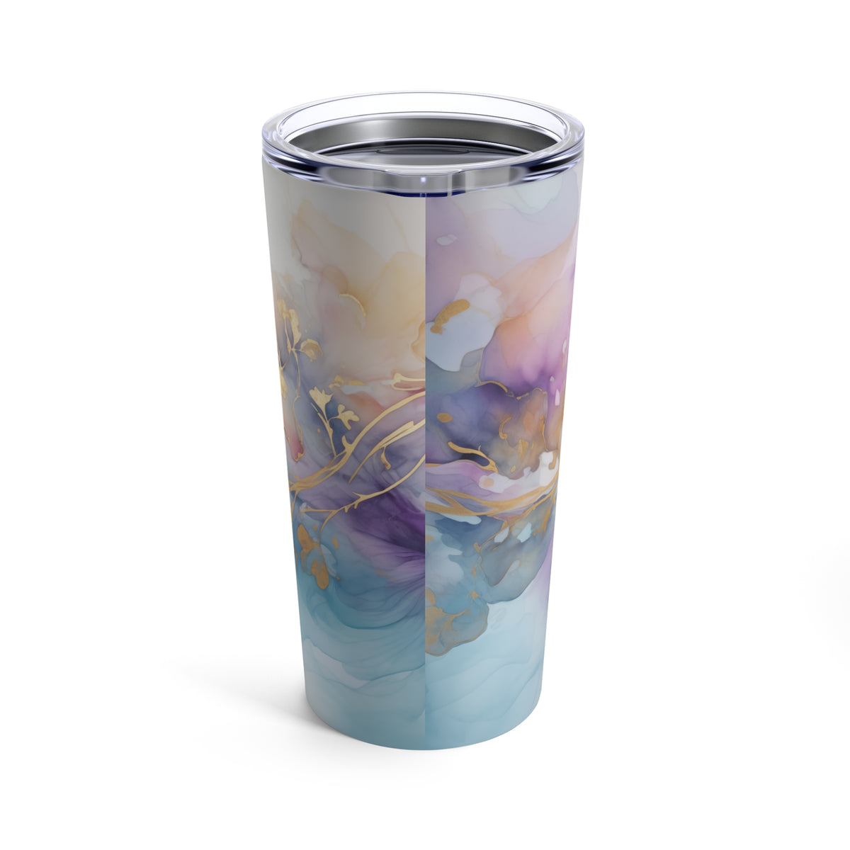 Orchid Purple, Teal Blue, Watercolour, Gold Streaks, Marbled, Tumbler 20oz