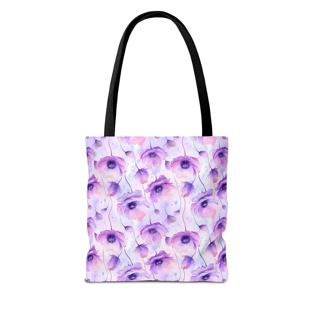 Purple Poppies Floral Pattern, Watercolour, Flowers, Tote Bag (AOP)