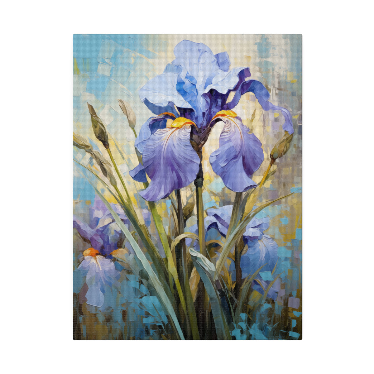 Blue Iris Flower, Oil Painting, Matte Canvas, Stretched, 0.75"