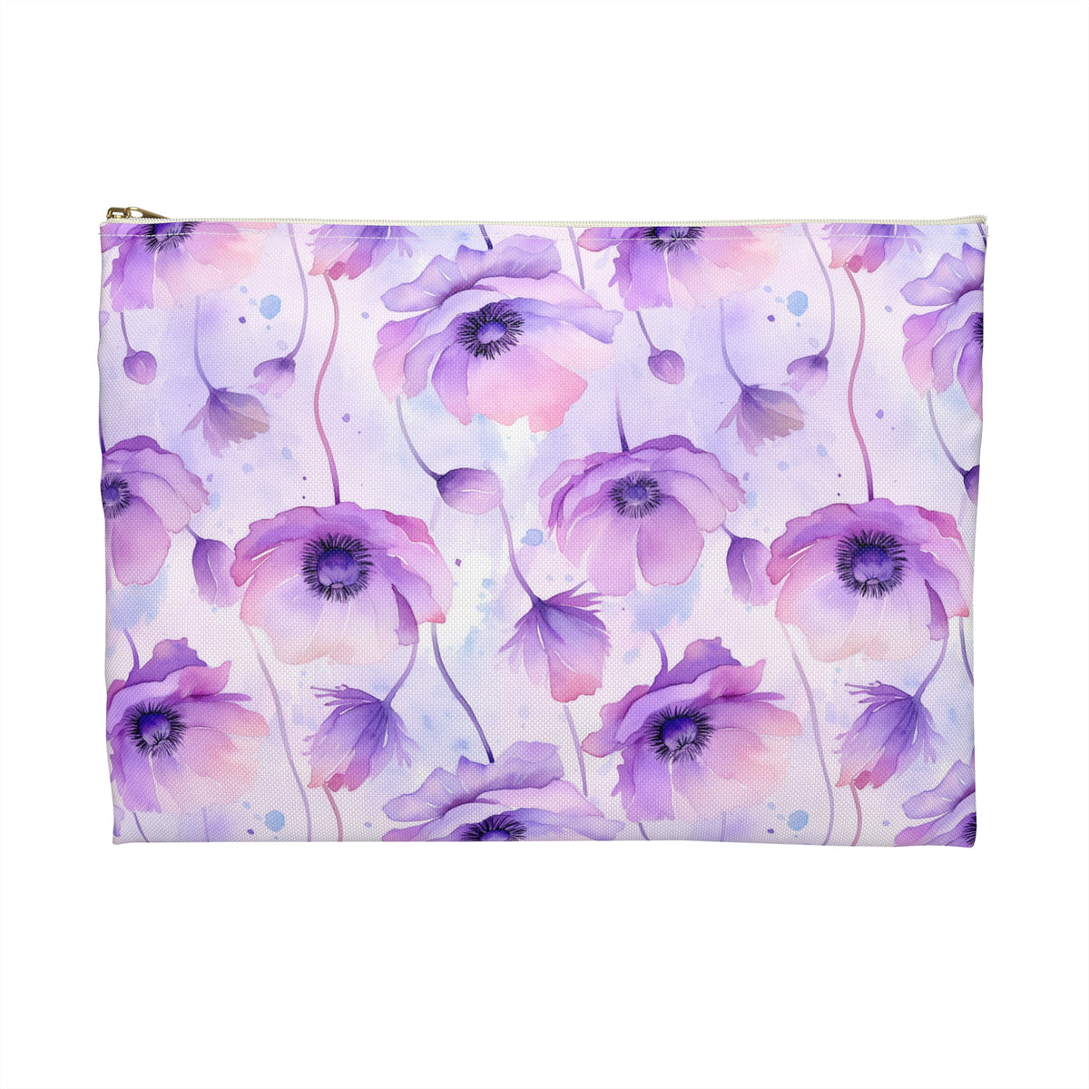 Purple Poppies Floral Pattern, Watercolour, Flowers, Accessory Pouch