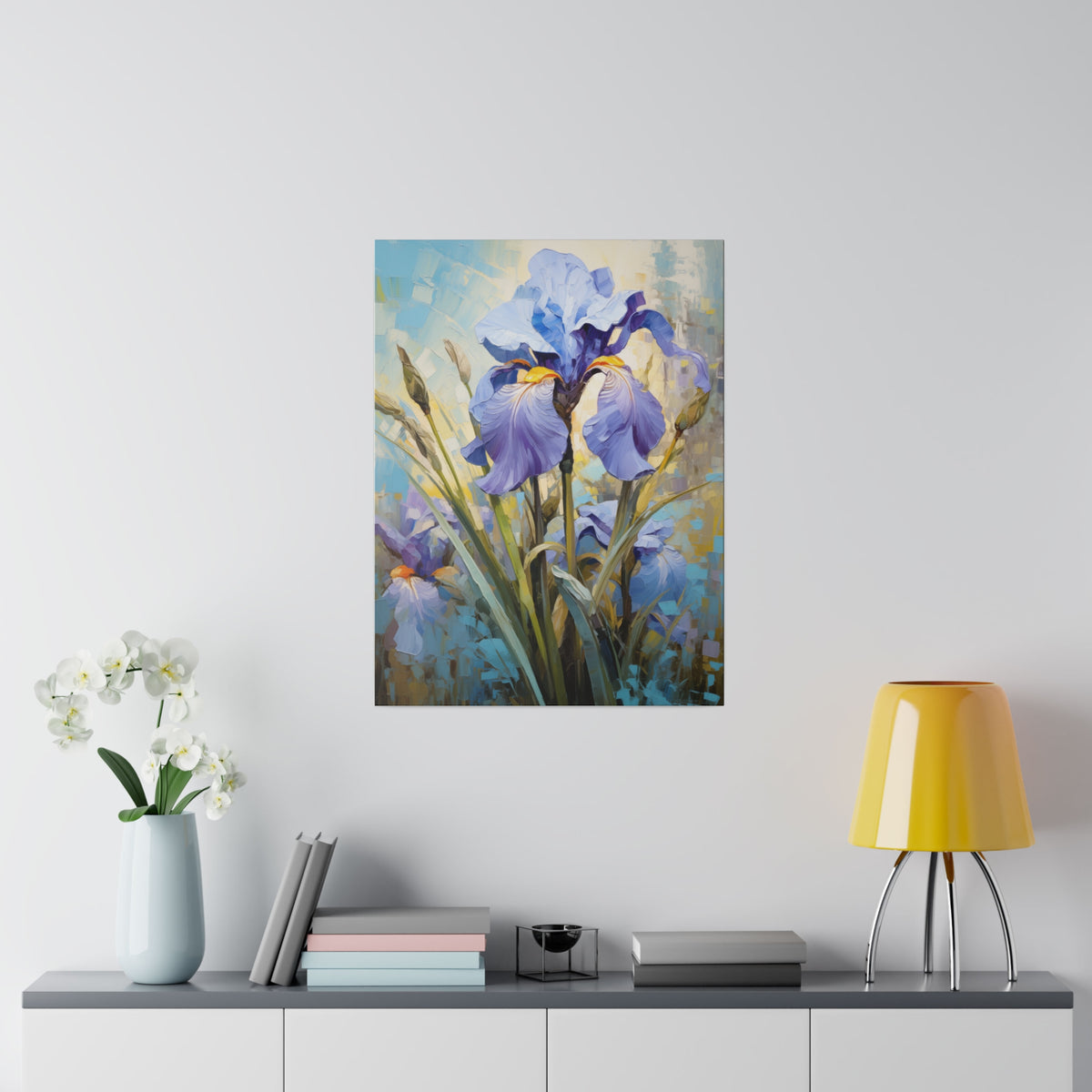 Blue Iris Flower, Oil Painting, Matte Canvas, Stretched, 0.75"