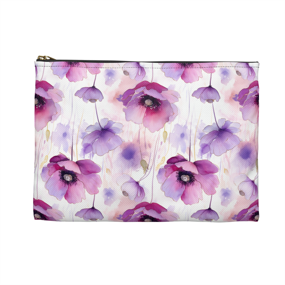 Purple Poppies Floral Pattern, Watercolour, Flowers, Accessory Pouch