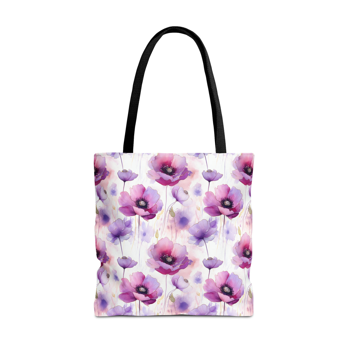 Purple Poppies Floral Pattern, Watercolour, Flowers, Tote Bag (AOP)