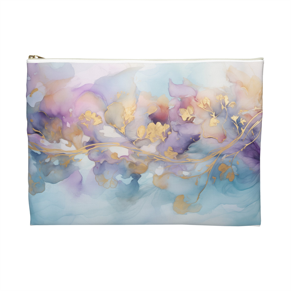 Orchid Purple, Teal Blue, Watercolour, Gold Streaks, Marbled, Accessory Pouch