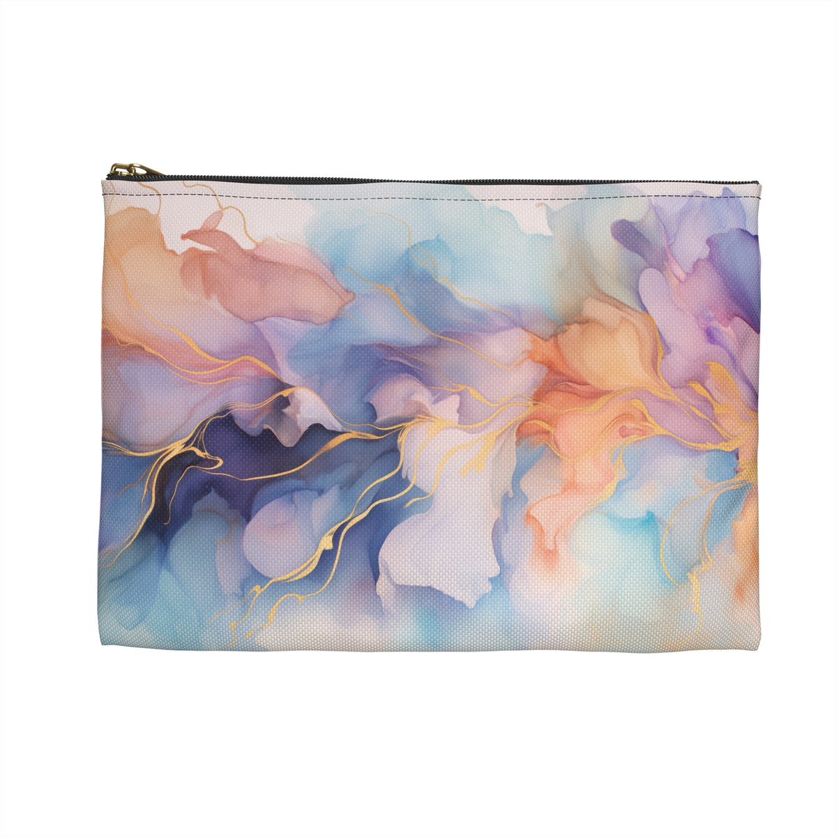 Orchid Purple, Teal Blue, Coral Reef, Watercolour, Gold Streaks, Marbled, Accessory Pouch