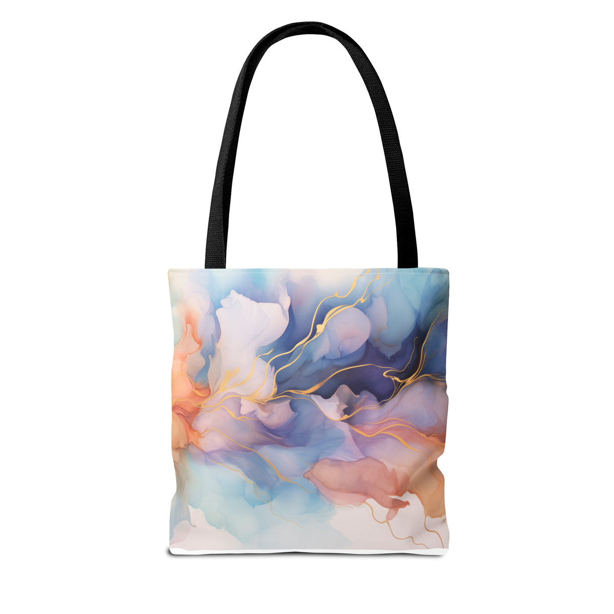 Orchid Purple, Teal Blue, Coral Reef, Watercolour, Gold Streaks, Marbled, Tote Bag (AOP)