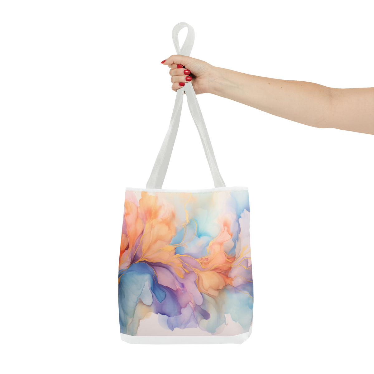 Orchid Purple, Teal Blue, Coral Reef, Watercolour, Gold Streaks, Marbled, Tote Bag (AOP)