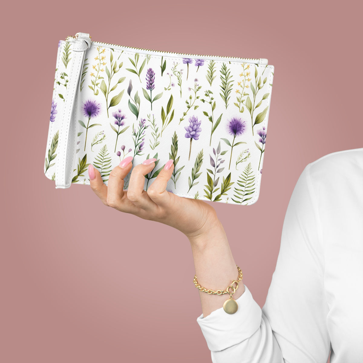 Purple Botanicals Floral Pattern, Watercolour, Flowers, Clutch Bag