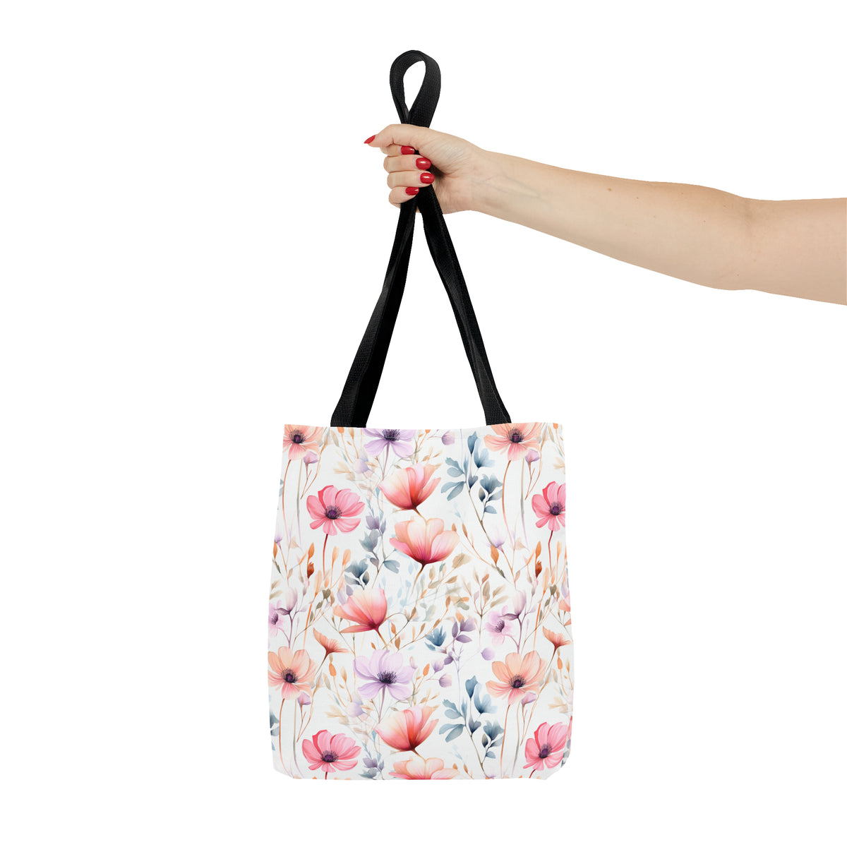 Colorful Floral Pattern, Watercolour, Flowers, Tote Bag (AOP)