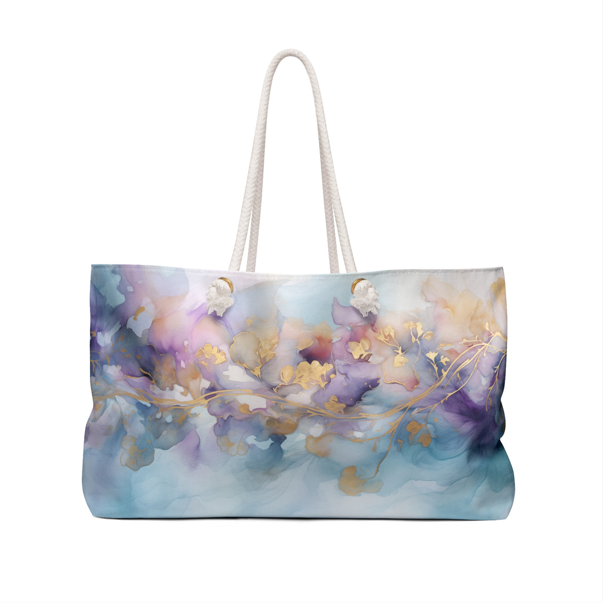 Orchid Purple, Teal Blue, Watercolour, Gold Streaks, Marbled, Weekender Bag