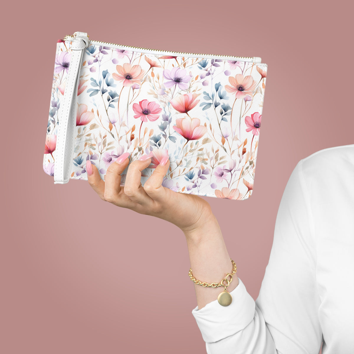 Colour Floral Pattern, Watercolour, Flowers, Clutch Bag