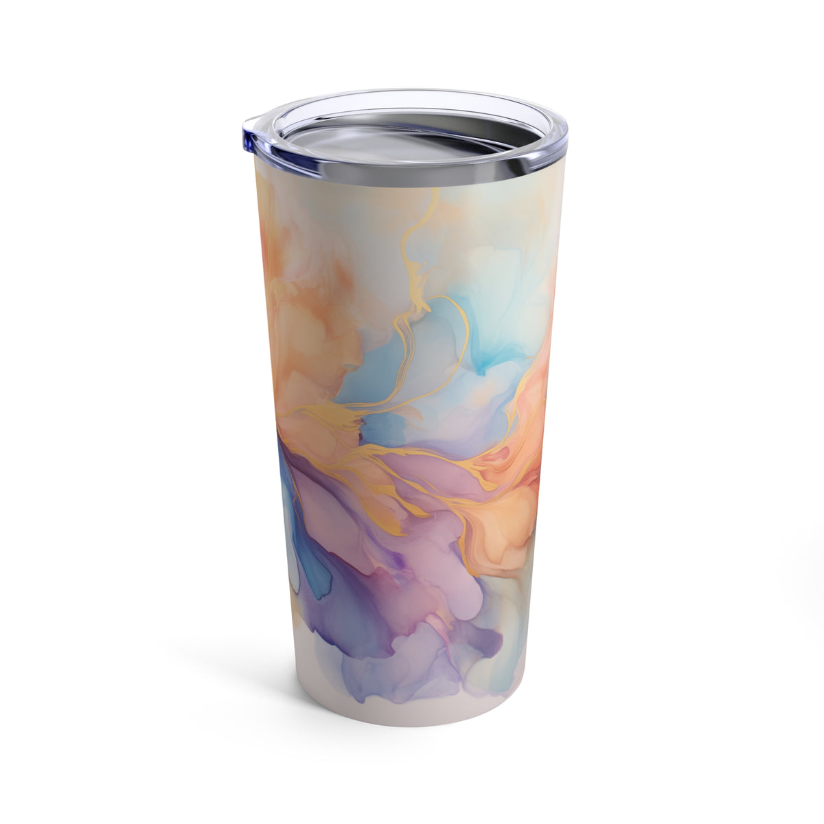 Orchid Purple, Teal Blue, Coral Reef, Watercolour, Gold Streaks, Marbled, Tumbler 20oz