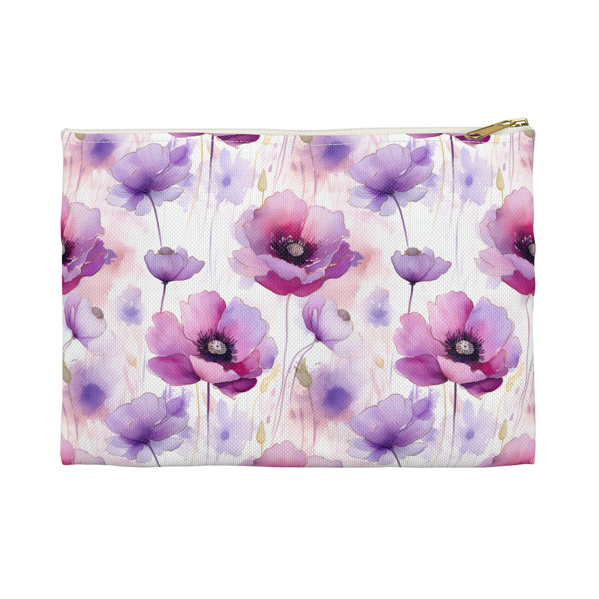 Purple Poppies Floral Pattern, Watercolour, Flowers, Accessory Pouch