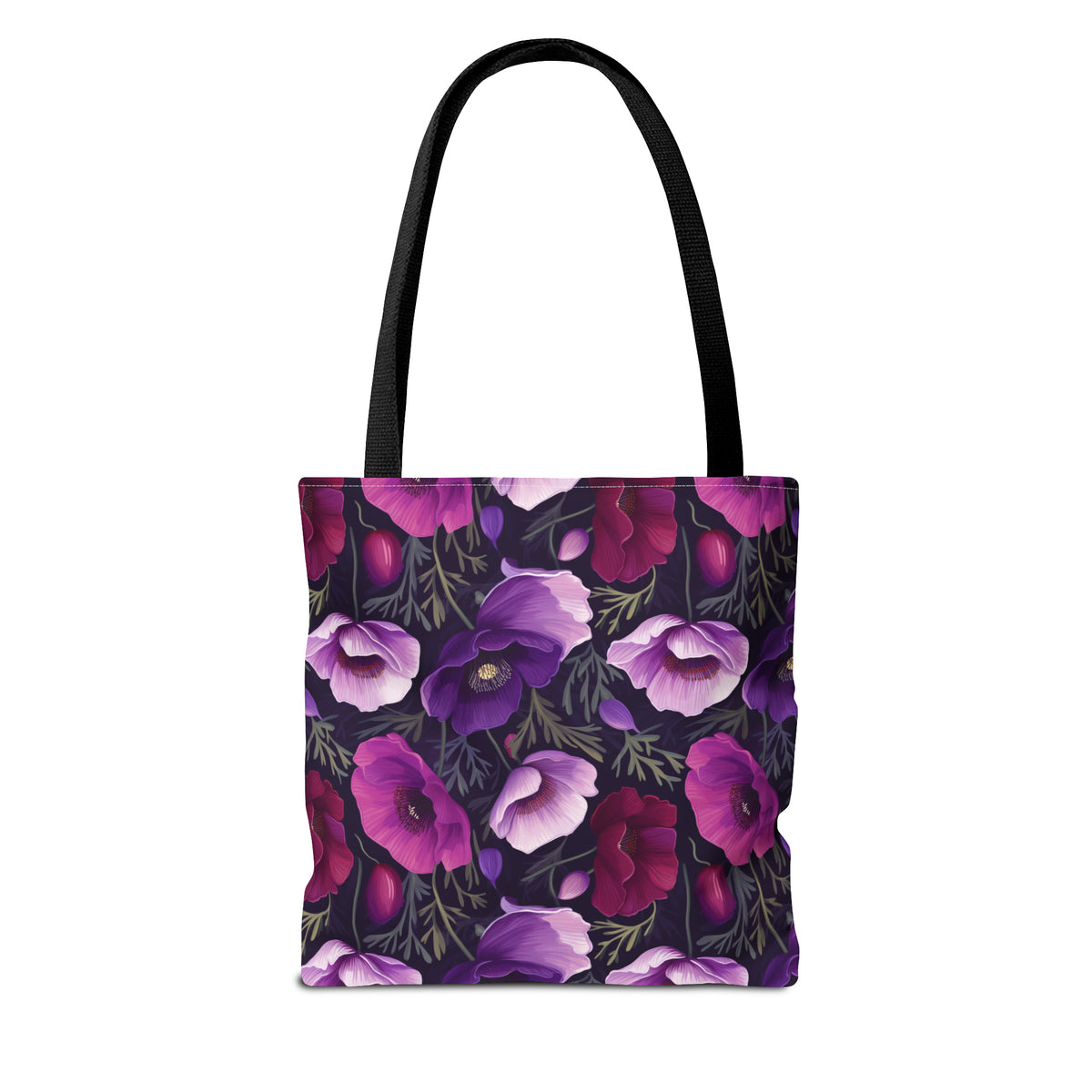 Purple Poppies Floral Pattern, Watercolour, Flowers, Tote Bag (AOP)