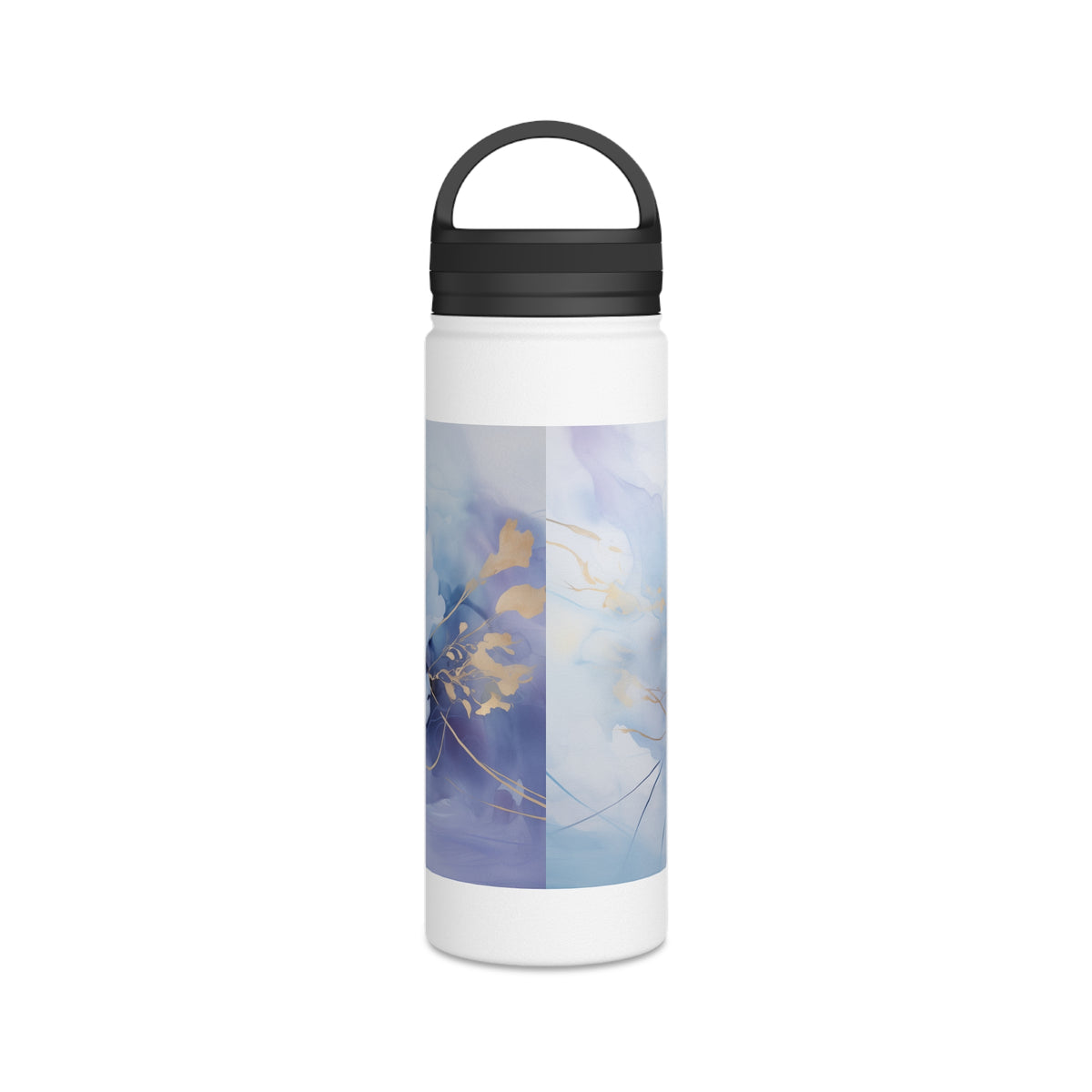 Ultramarine Blue, Payne's Gray, Pale Lavender, Watercolour, Gold Streaks, Marbled, Stainless Steel Water Bottle, Handle Lid