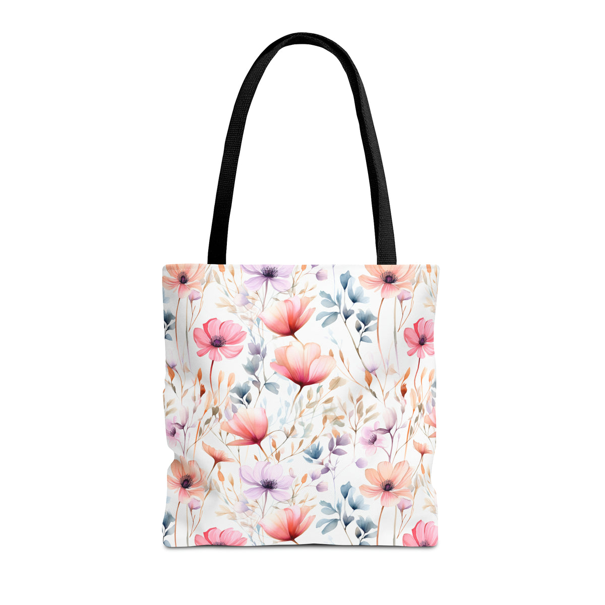 Colorful Floral Pattern, Watercolour, Flowers, Tote Bag (AOP)