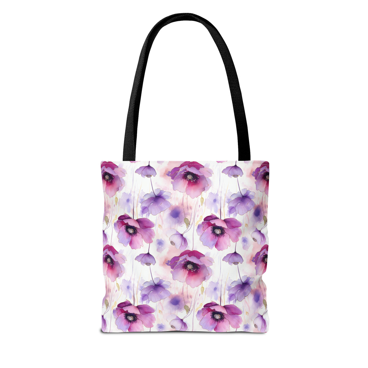 Purple Poppies Floral Pattern, Watercolour, Flowers, Tote Bag (AOP)