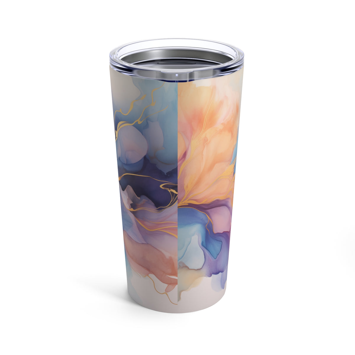 Orchid Purple, Teal Blue, Coral Reef, Watercolour, Gold Streaks, Marbled, Tumbler 20oz