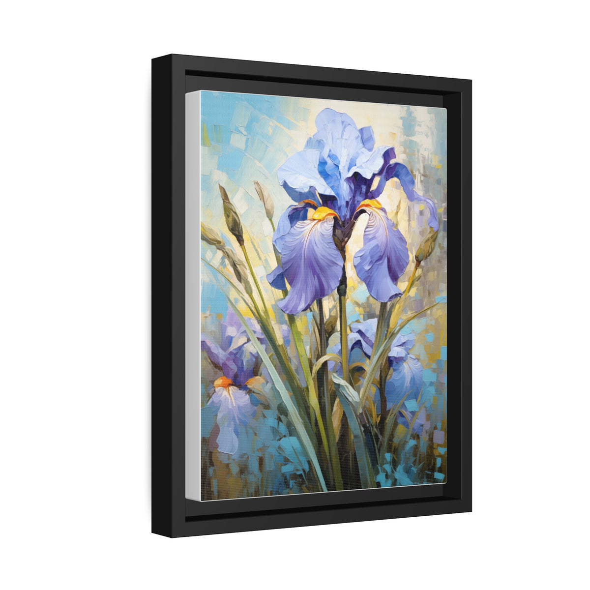 Blue Iris Flower, Oil Painting, Matte Canvas, Black Frame