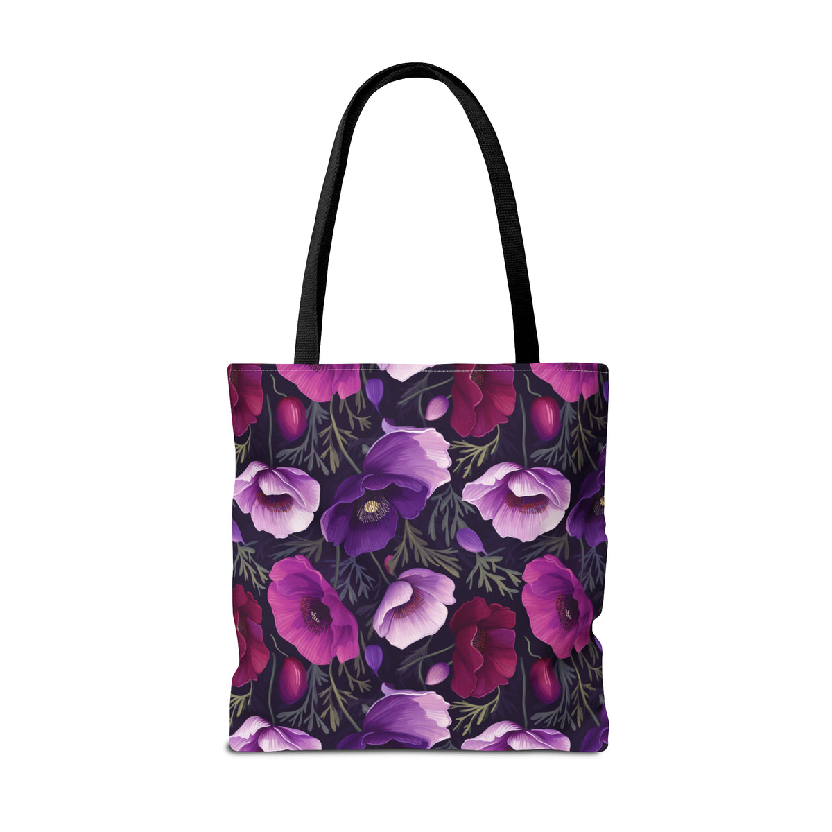 Purple Poppies Floral Pattern, Watercolour, Flowers, Tote Bag (AOP)