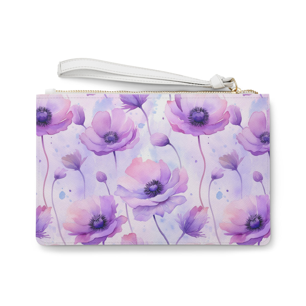 Purple Poppies Floral Pattern, Watercolour, Flowers, Clutch Bag