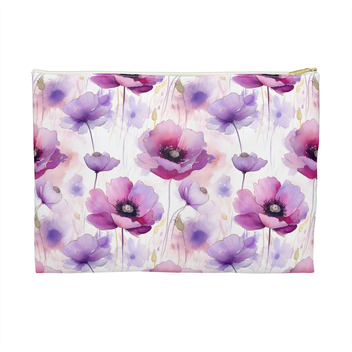 Purple Poppies Floral Pattern, Watercolour, Flowers, Accessory Pouch