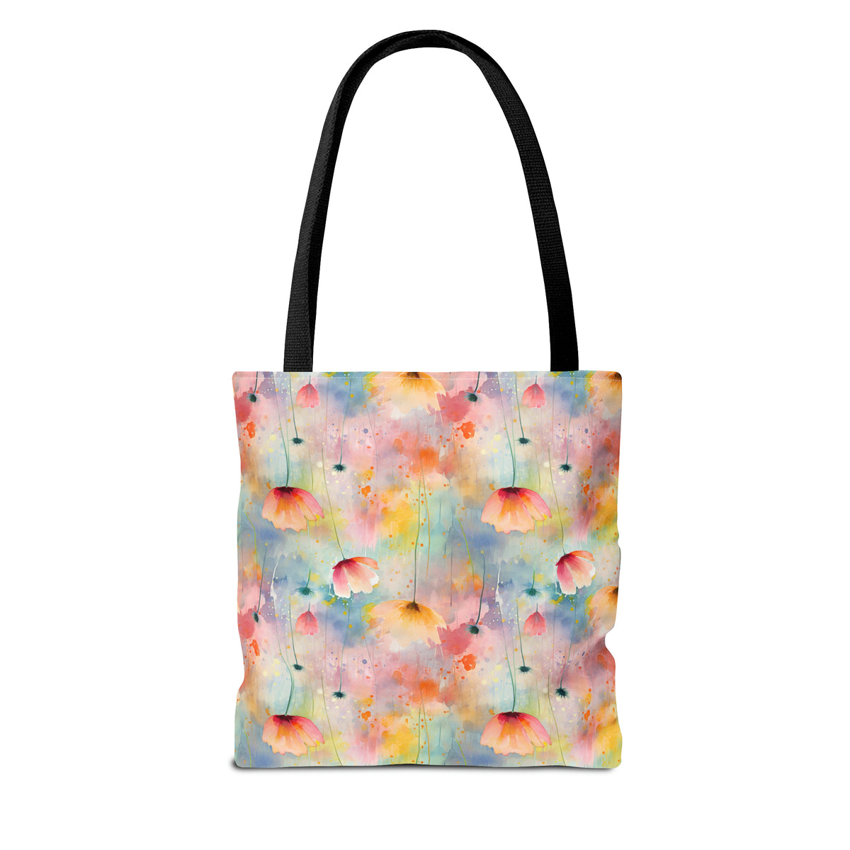 Colorful Floral Pattern, Watercolour, Flowers, Tote Bag (AOP)