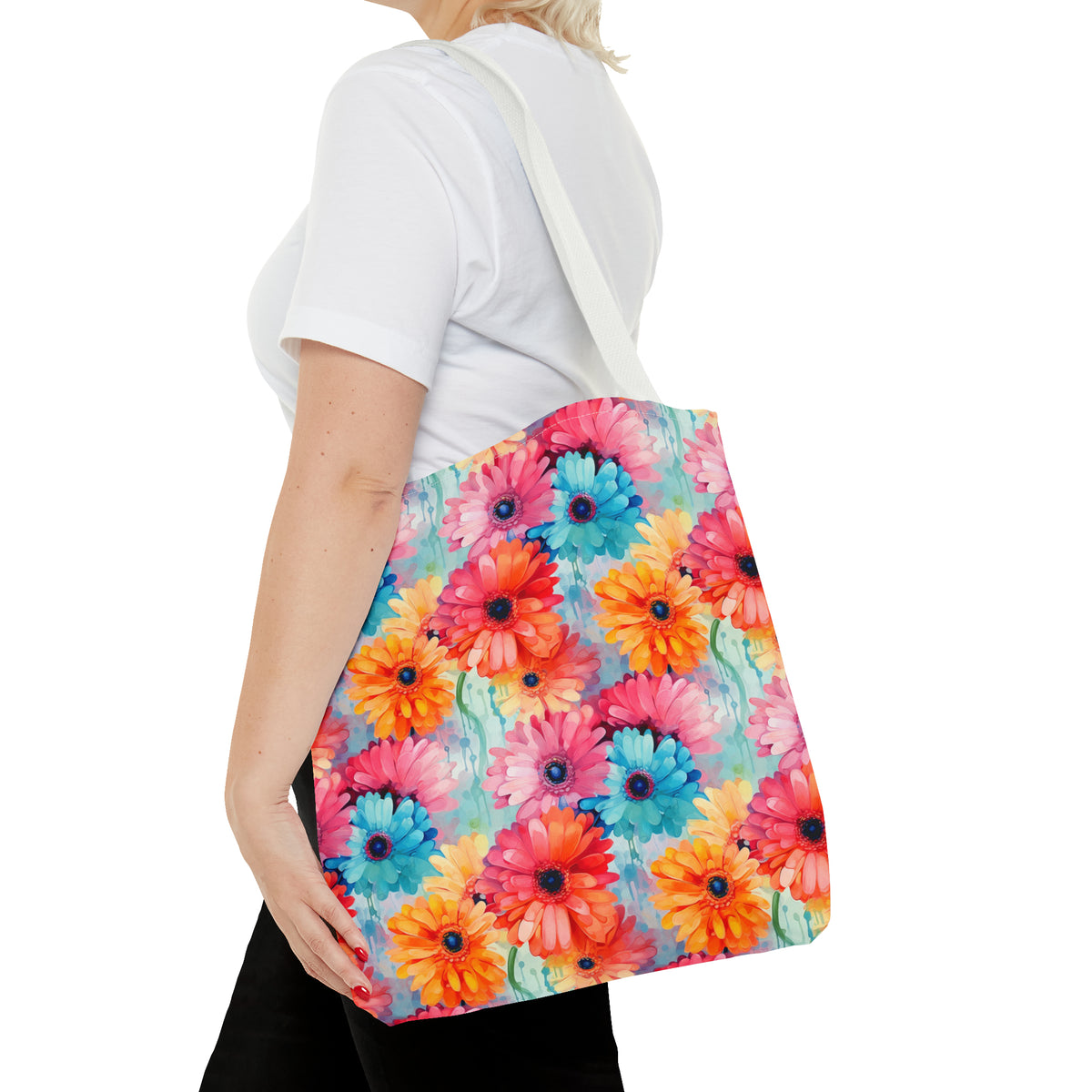 Colorful Gerberas Floral Pattern, Watercolour, Flowers, Tote Bag (AOP)