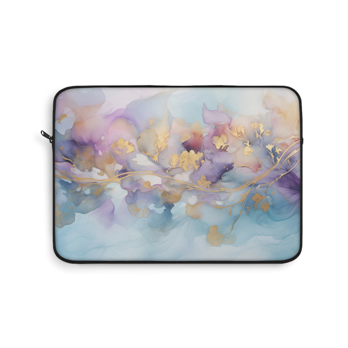 Orchid Purple, Teal Blue, Watercolour, Gold Streaks, Marbled, Laptop Sleeve