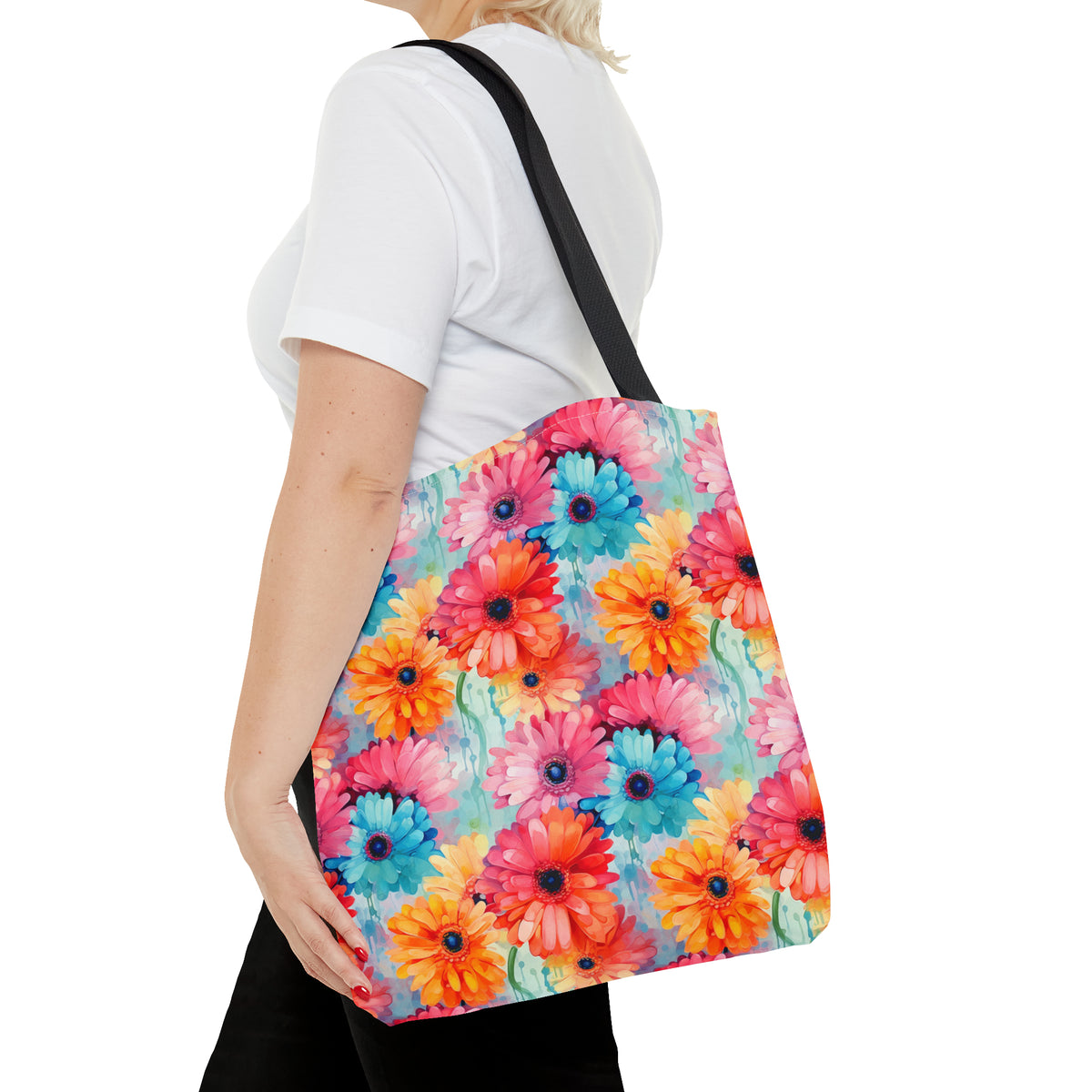 Colorful Gerberas Floral Pattern, Watercolour, Flowers, Tote Bag (AOP)