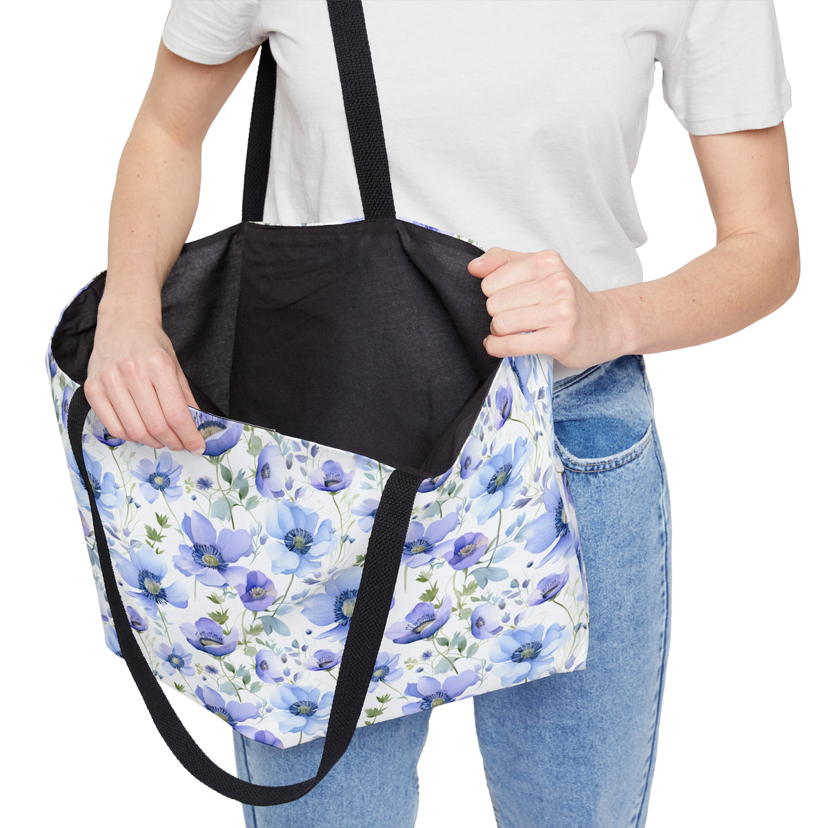 Blue Floral Pattern, Watercolour, Flowers, Weekender Tote Bag