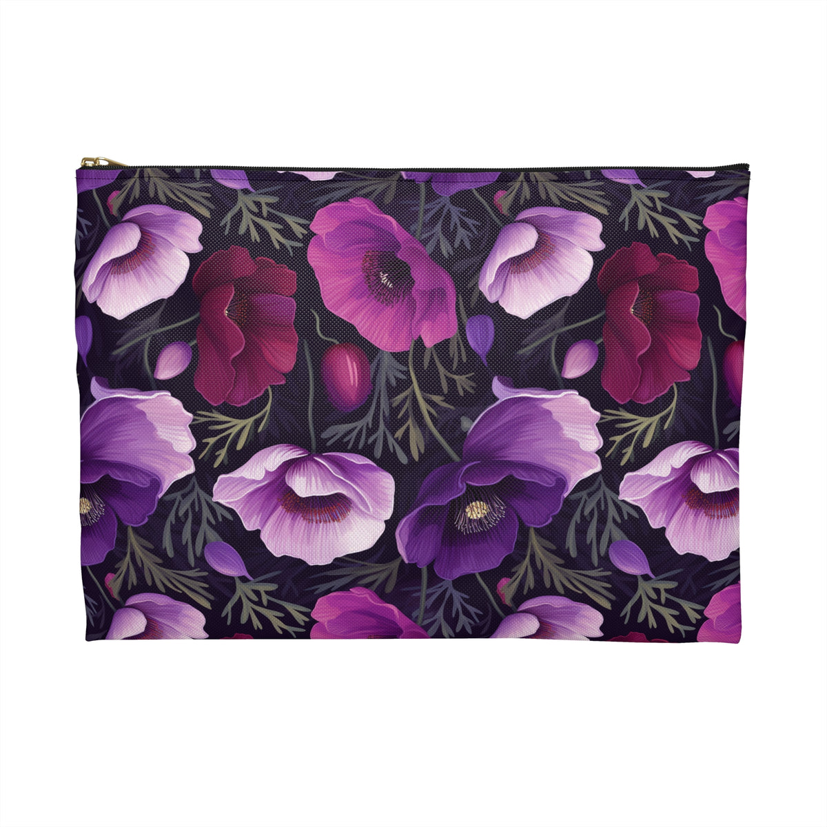 Purple Poppies Floral Pattern, Watercolour, Flowers, Accessory Pouch