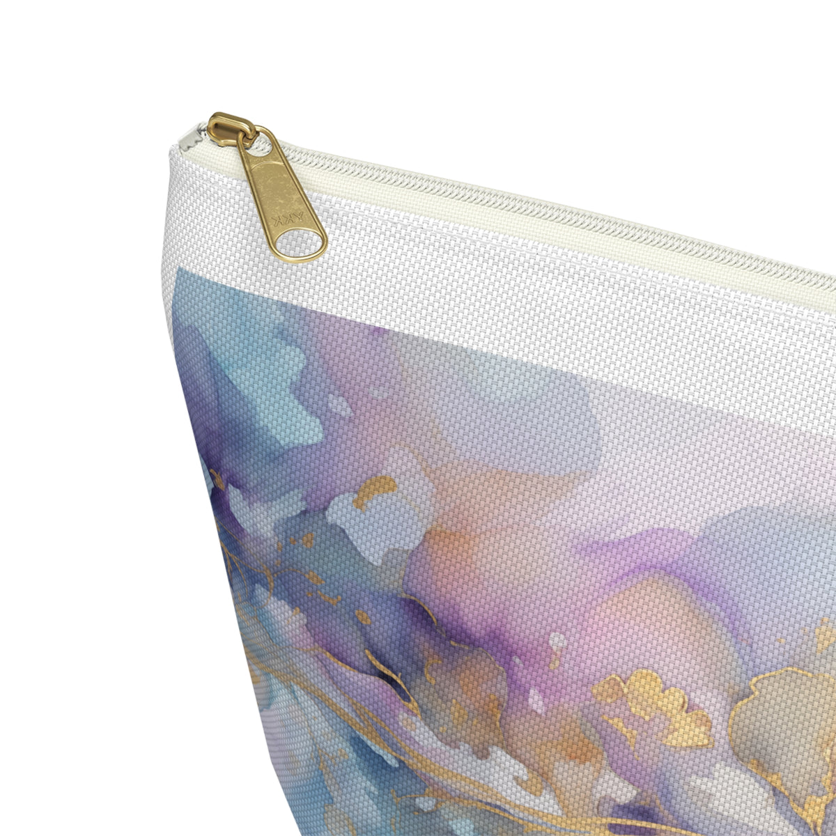 Orchid Purple, Teal Blue, Watercolour, Gold Streaks, Marbled, Accessory Pouch w T-bottom