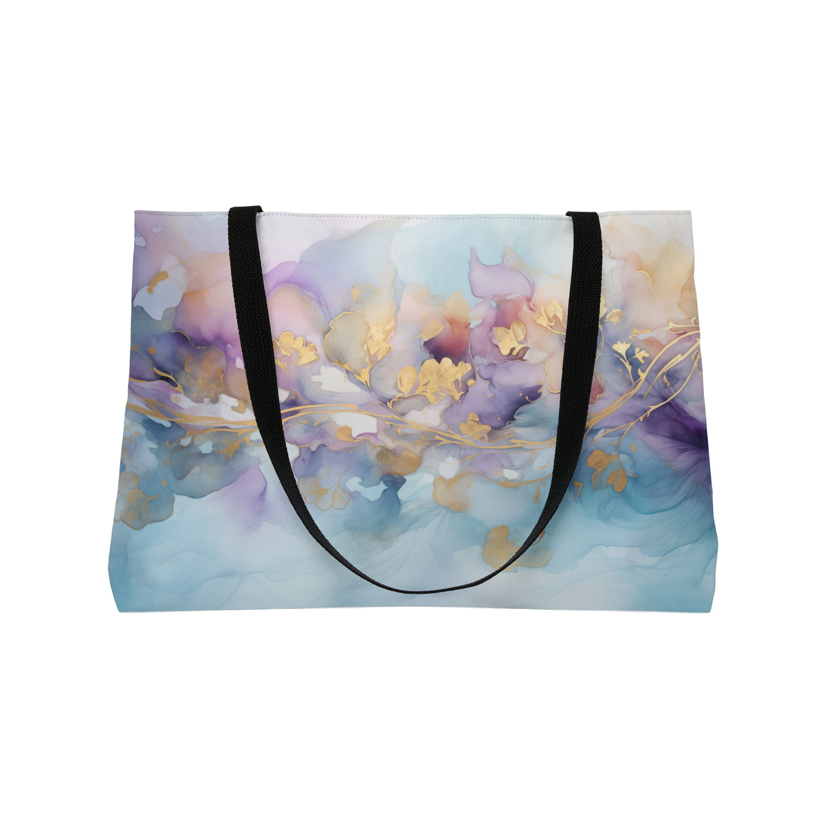 Orchid Purple, Teal Blue, Watercolour, Gold Streaks, Marbled, Weekender Tote Bag