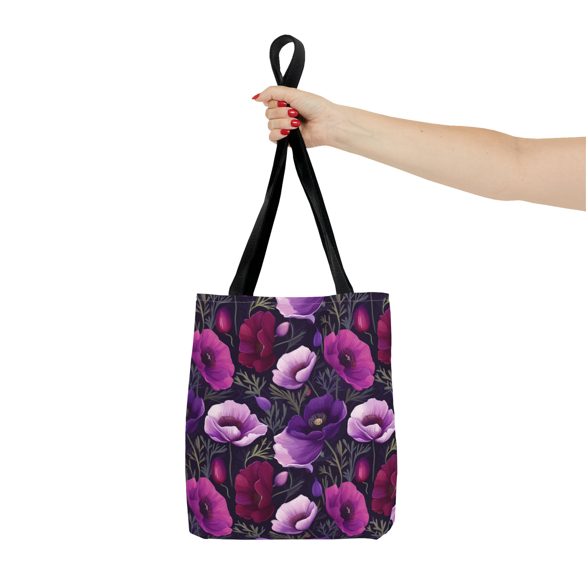 Purple Poppies Floral Pattern, Watercolour, Flowers, Tote Bag (AOP)