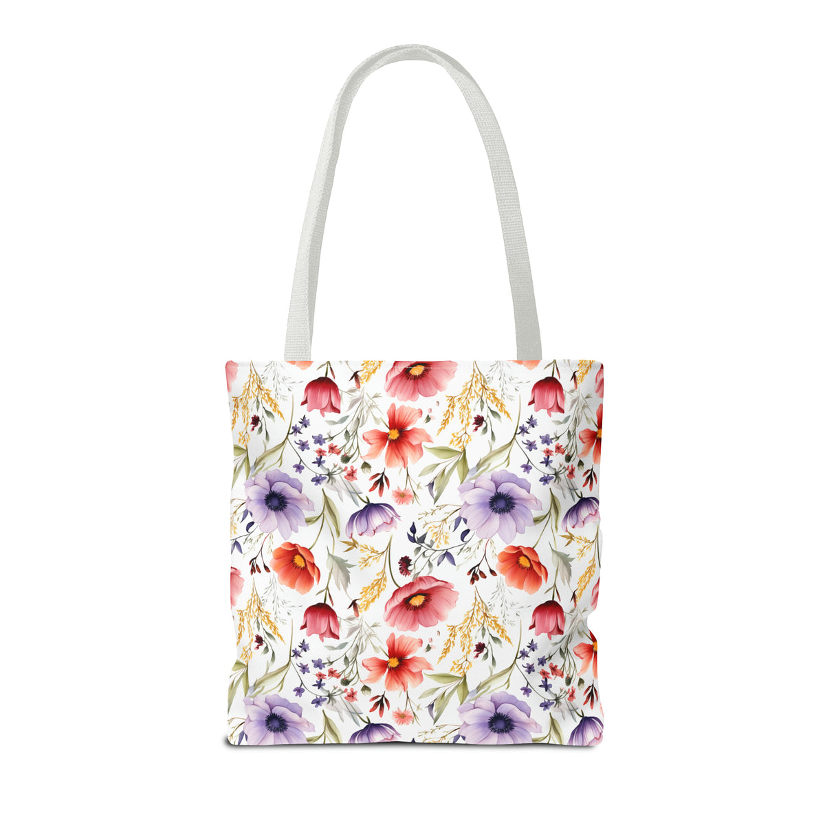 Colorful Floral Pattern, Watercolour, Flowers, Tote Bag (AOP)