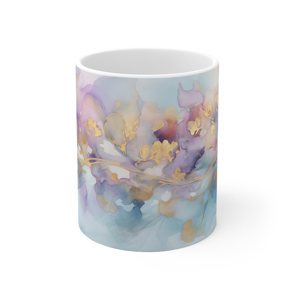 Orchid Purple, Teal Blue, Watercolour, Gold Streaks, Marbled, Ceramic Coffee Cups, 11oz, 15oz