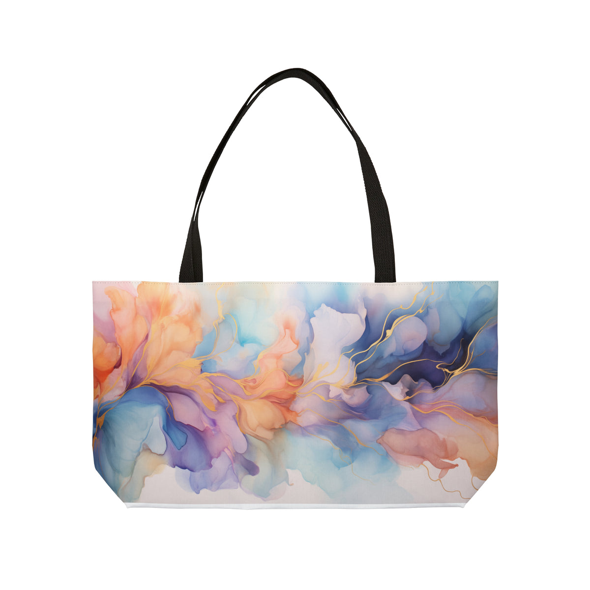 Orchid Purple, Teal Blue, Coral Reef, Watercolour, Gold Streaks, Marbled, Weekender Tote Bag