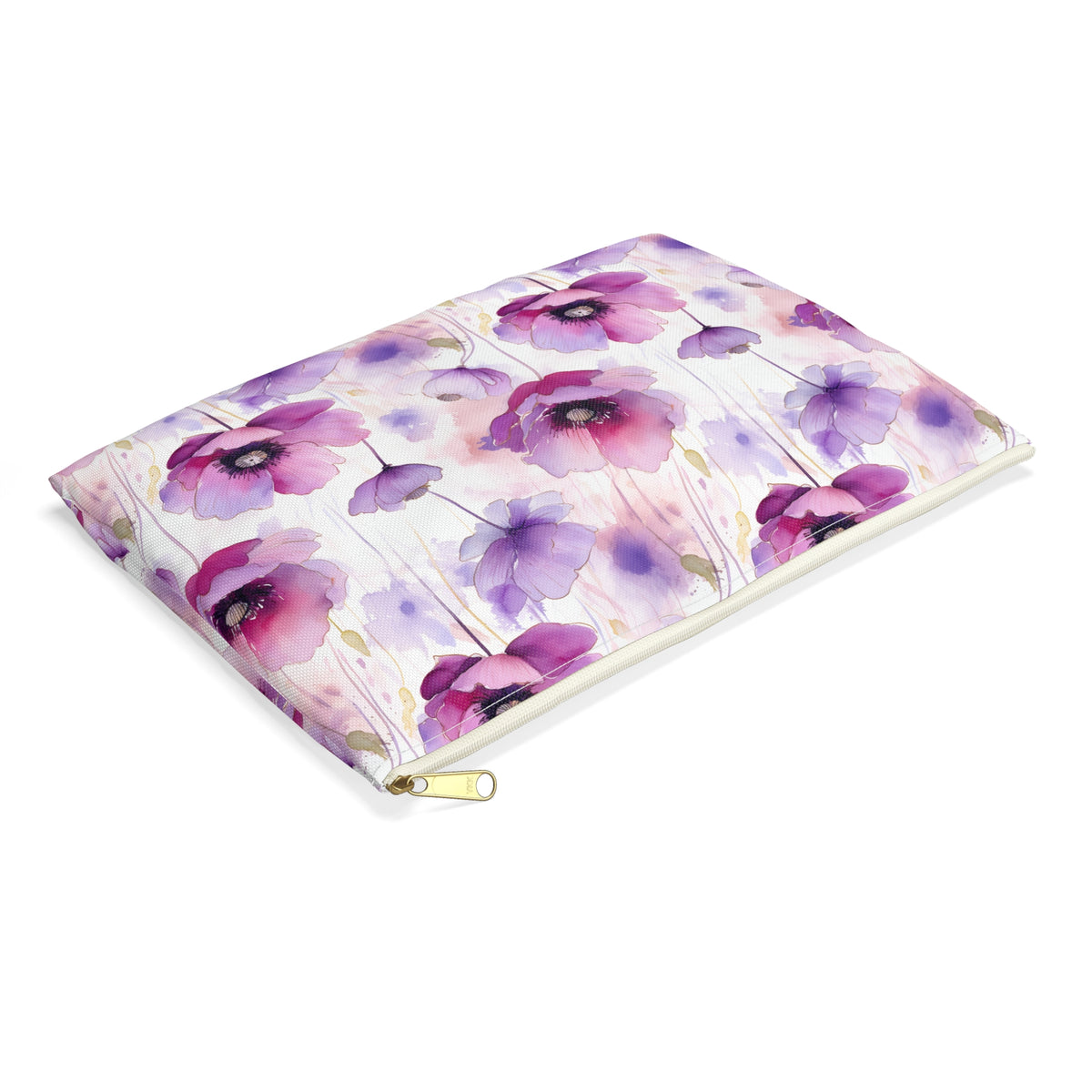 Purple Poppies Floral Pattern, Watercolour, Flowers, Accessory Pouch